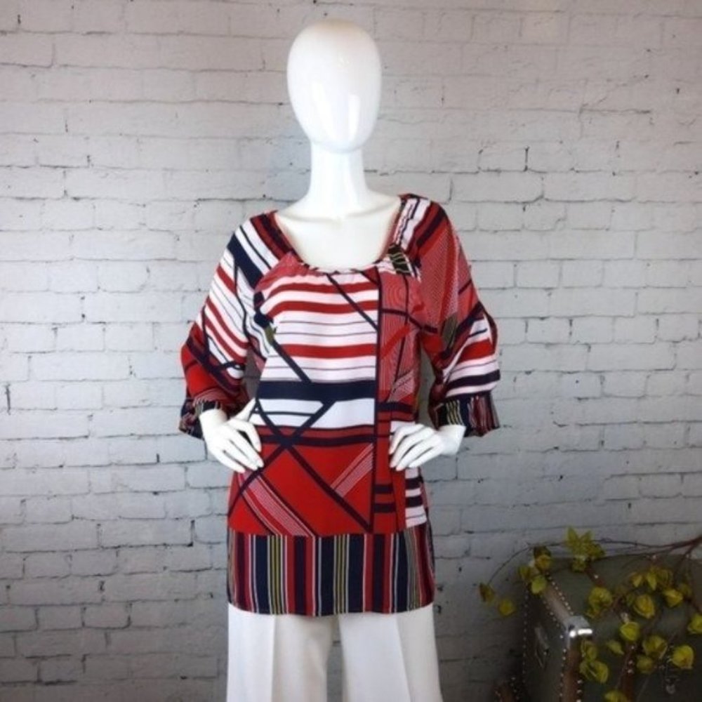 Premise Nautical Split Sleeve Tunic Top Red Size Medium